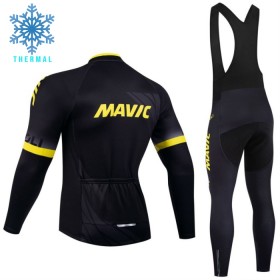 Set Fietsshirt Lange Mouw + Lange Koersbroek 2024 Mavic Winter Thermal Fleece Zwart